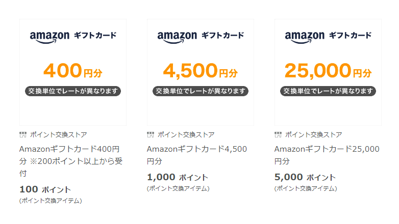 永久不滅ポイントをアマゾンギフトに交換する場合の各種交換レート